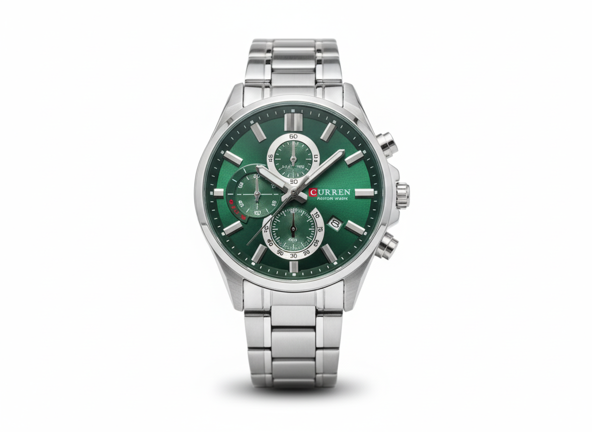 Black And Green Dial Stainless Steel Men's Watch