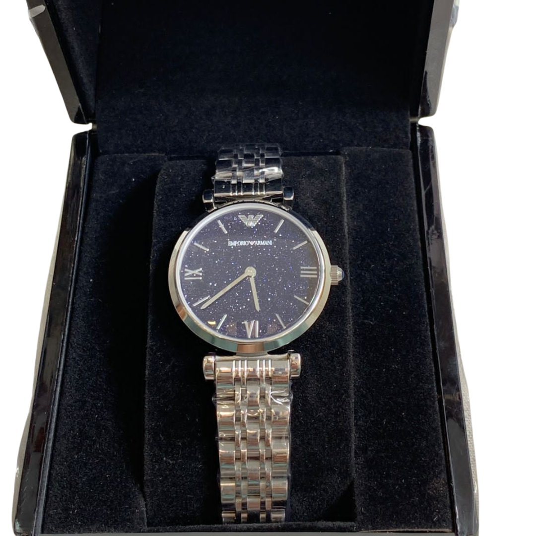 Luxury Silver Wristwatch with Black Dial